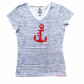 Damen T-Shirt Top Heimatliebe Hamburg Blau weiß rot Anker Maritim Gr. S M L XL