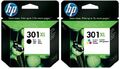 2 HP Druckerpatronen Tinte Nr. 301 XL BK / tri-color Multipack