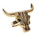 Cowboy Fingerring Stierkopf Ganove Ring mit Büffelkopf Gold Bullenschädel Kostüm