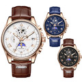 Leder Armbanduhr mit Datum und Chronograph Luxus Uhr Wasserdicht Leuchtzeiger