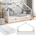 Kinderbett Hausbett Kinderhaus Design Weiß 90x200 Schublade Matratze VitaliSpa 