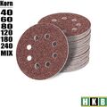 HKB® Klett - Schleifscheiben Ø 125 mm 8 Loch Exzenter Schleifpapier K40-K240 mix
