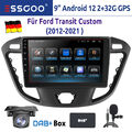 Android 12 Autoradio Carplay GPS Navi BT DAB Kam MIK 32G Für Ford Transit Custom