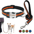 Personalisiert Nylon Hundehalsband Leine Set mit Namen Gravur Verstellbar S-L 