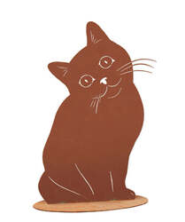 Tierfigur Metall - Katze Elegant 1 - Edelrost Katzenfigur auf Platte, Deko Rost