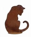 Rost Katze H 35cm auf Platte Figur Rostdeko Edelrost Skulptur Tiere Garten Deko