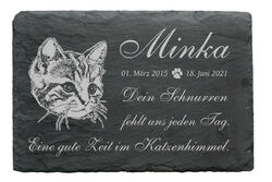 Tiergrabstein Katze Schiefer Gedenktafel Gravur Grabplatte + Wunschname 22x16cm 