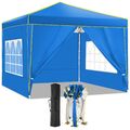Pavillon 3x3m Wasserdicht Pop up Faltpavillon Partyzelt mit 4 Seitenteilen Blau