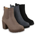 Damen Stiefeletten Chelsea Boots Profilsohle Blockabsatz 895761 Schuhe