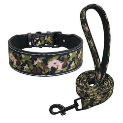 Nylon Hundehalsband und Lederleine Reflektierende Haustier Halsband Breit 5cm