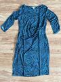 H&M Damen Kleid Jersey Grün Blau Raffungen Vorne Gr. S