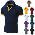 Herren Poloshirt Shirt Basic Kontrast Stickerei Kragen Kurzarm Polohemd T-Shirt