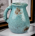 Hochwertiger Krug Keramik Kanne hellblau Vase Used Look Dekovase Shabby Chic