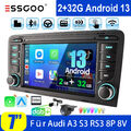 DAB+ Autoradio BT Android 13 KAM GPS RDS Navi Carplay Für Audi A3 S3 RS3 8P1 8PA