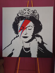 Bild Pop Art v. TimA Kunst Einzelstück Königin  Bowie Banksy Leinwand 100x100