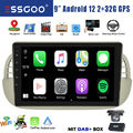 DAB+ Android 12 2+32G Autoradio Carplay GPS Navi Kamera RDS Für Fiat 500 2007-15