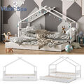 Kinderbett Hausbett Gästebett Lattenrost 90x200 Schublade Design Weiß VitaliSpa
