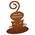 Tierfigur aus Metall - Katze Herzlich Willkommen - Edelrost Deko Katze auf Platt