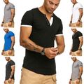 T-Shirt Herren mit V-Ausschnitt und Knopfleiste aus 100% Baumwolle Slim Fit NEU