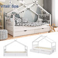 Kinderbett Hausbett Kinderhaus Design Weiß Lattenrost 90x200 Schublad VitaliSpa 