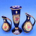 BH Geschenke Porzellan Blumenvase Vase Set 3 tlg. Rose Kobaltblau Golddekor