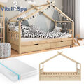 Kinderbett Hausbett Kinderhaus Design Natur Lattenrost 90x200 Matratze VitaliSpa