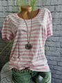 Shirt Tunika Oberteil Street One rosa weiß gestreift Kurzarm (6 606) NEU