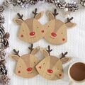 Weihnachten Rentiere Untersetzer 4er Set Holz niedliche Hausdekoration Rudolph Wintergeschenk