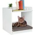 Relaxdays Beistelltisch mit Haustierbett, Katzen & kleine Hunde, HxBxT: 54,5 x 50 x 54 cm, Tierbett mit Kissen, weiß