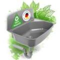 Nachhaltiges Ausgussbecken Made in Germany aus recyceltem Kunststoff Ausgusswaschbecken mit Siphon und Siebventil Edelstahl-Sieb mit Spritzschutz