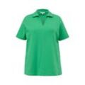 Große Größen: Shirt mit V-Ausschnitt und Polokragen, grün, Gr.50