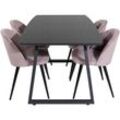 IncaBLBL Essgruppe Esstisch Ausziehbarer Tisch Länge cm 160 / 200 schwarz und 4 Velvet Esszimmerstühle Samt pink, schwarz.