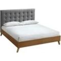Bett für Erwachsene Skandinavisch Holz und Stoff Grau 160 x 200 cm LYNN