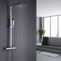 Duschsystem Thermostat Duschgarnitur mit Regendusche Quadratisch Duschsäule Duschset Duscharmatur Set mit Edelstahl Überkopfbrause und Messing