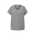 Große Größen: Gestreiftes T-Shirt mit Ärmelaufschlag und V-Ausschnitt, weiß gestreift, Gr.50