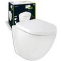 'aquaSu® Spülrandloses Wand WC aCobo +5 cm mit WC-Sitz, Komfort-Erhöhung: 5 cm, Sitz mit Absenkautomatik, Tiefspüler, Abgang waagerecht,