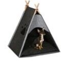 Hundezelt, Haustiertipi für kleine Hunde & Katzen, Filz & Holz, mit Kissen, 70,5 x 59,5 x 59 cm, dunkelgrau - Relaxdays