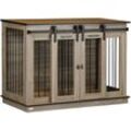 Pawhut - Hundekäfig mit 2 Türen, Hundebox, Transportbox für Hunde, rustikales Design, verriegelbar, Braun - Eiche