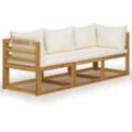 3-Sitzer-Gartensofa mit Auflagen Creme Akazie Massivholz FF3057638DE