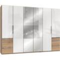 Kleiderschrank WIMEX "Level by fresh to go" Schränke Gr. B/H/T: 300 cm x 216 cm x 58 cm, 6 St., braun (plankeneichefarben, weißglas) Drehtürenschrank Kleiderschrank Drehtürenschränke Schränke mit Glas-und Spiegeltüren
