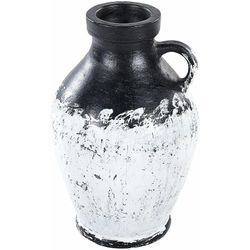 Dekorative Vase weiß und schwarz aus Terrakotta 33 cm handgefertigt bemalt Retro Vintage inspiriertes Design - Schwarz