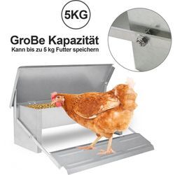 Vingo - Futterautomat Hühner 5kg Automatischer Futtertröge - Hühner Futterspender aus Verzinkter Stahl für Geflügel, wasserdicht und rattensicher