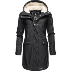 Regenjacke RAGWEAR "Tinsley" Gr. L (40), schwarz Damen Jacken Lange stylischer Regenparka für den Winter