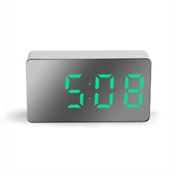 LED Reisewecker Elektronische Spiegeluhr USB Akku Temperaturanzeige Weiß / Grün