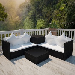 Garten Lounge Set mit Auflagen Gartensofa Gartenmöbel 4-tlg. Poly Rattan vidaXL