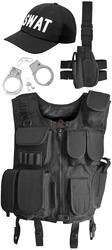 SWAT Fasching Kostüm bestehend aus Weste, Pistolenholster, Cap und Handschellen 
