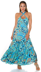 Coloured Maxi Neckholder Viskose Kleid mit Cutout