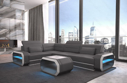 Ecksofa Leder Designercouch Sofa LED Ledersofa Schwarz Eckcouch Verona L Form