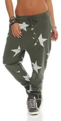 Mississhop Damen Hose Sweatpants Jogginghose Freizeithose Haremshose Stern Print