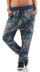 Mississhop Damen Hose Jogginghose Freizeithose Baggy Haremshose im Blumenprint